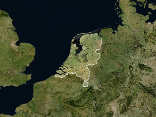 Satellite image of the Netherlands with borders (Isolated imagery of the Netherlands. Elements of this image furnished by NASA) © Satellite Stocks
