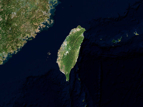 Satellite image of Taiwan with highlighted land mass (Isolated imagery of Taiwan. Elements of this image furnished by NASA)