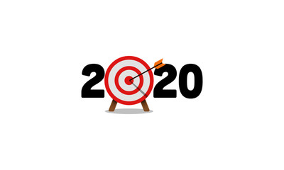 Year 2020 Typography Concept Design with Goal Target Board and Arrows