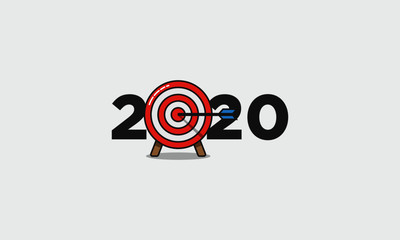 Year 2020 Typography Concept Design with Goal Target Board and Arrows