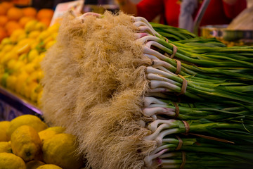 Ajos tiernos en el mercado