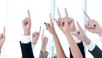 Fototapeta premium close up. business team pointing up