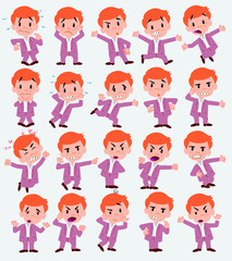 Cartoon character businessman in casual style. Set with different postures, attitudes and poses, always in negative attitude, doing different activities in vector vector illustrations.