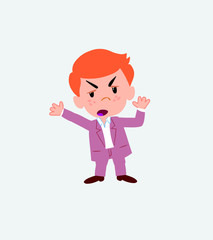 Businessman in casual style argues something with a gesture of discontent.