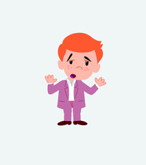 Businessman in casual style makes a gesture of tired resignation.