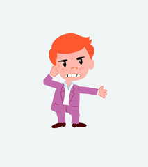 Businessman in casual style, is angry and points his head with his index finger.