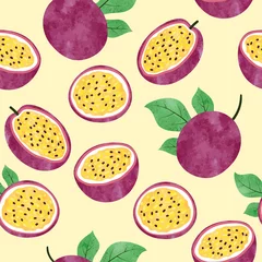 Printed kitchen splashbacks Watercolor fruits Seamless watercolor passion fruit pattern. Vector fruit background.