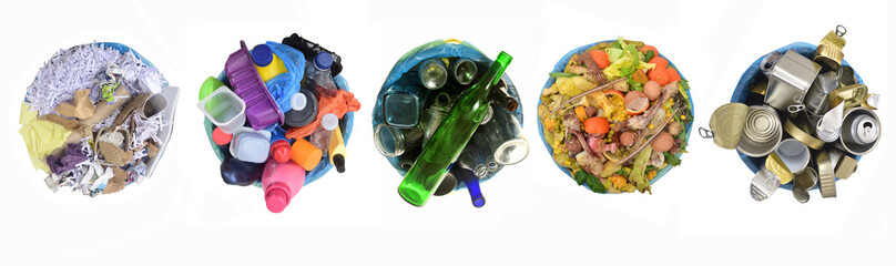 recycle of cans,compost,glass, plastic and paper
