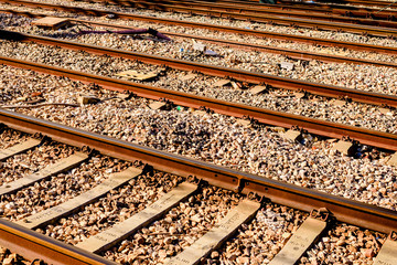 Naklejka premium Tracks of a train near a station.