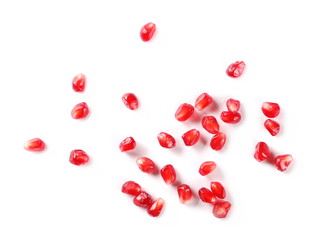 Pomegranate seeds pile isolated on white background, top view