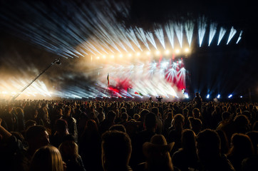 Amazed crowd attending an impressive music concert