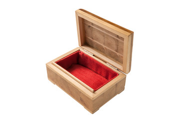 Open wooden box isolated