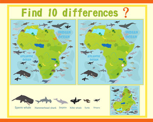Children's game find the difference on the topic of sea animal