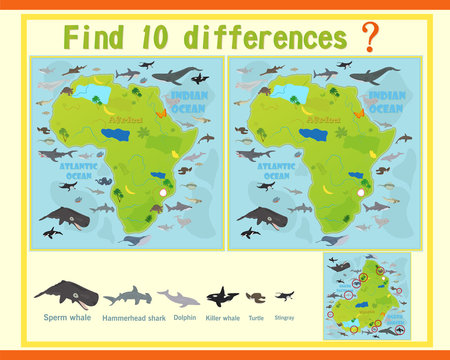 Children's Game Find The Difference On The Topic Of Sea Animal