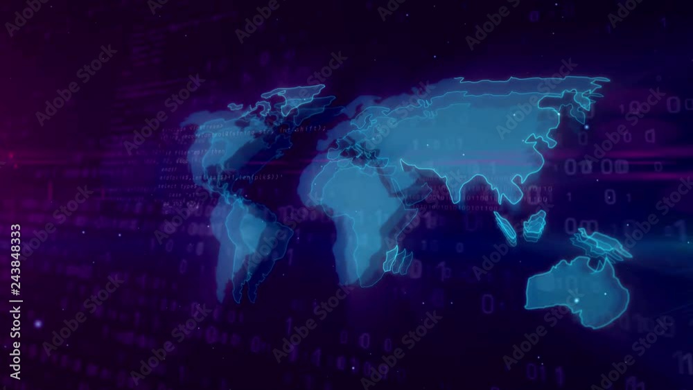 Wall mural world map on digital background. concept of cyberspace global communication and internet connection.
