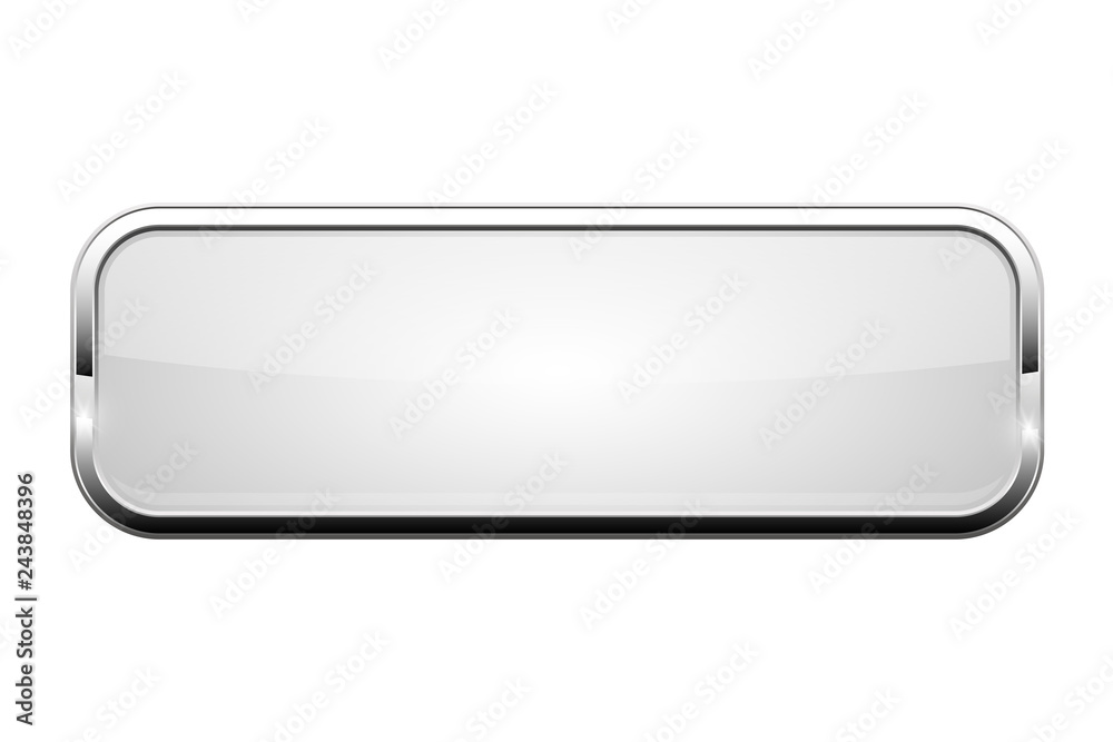 Sticker white glass button. shiny rectangle 3d web icon