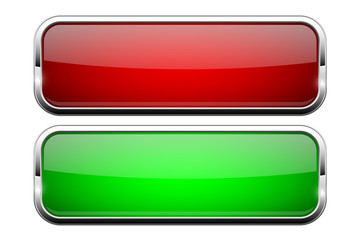 Red and green glass buttons. Shiny rectangle 3d web icons