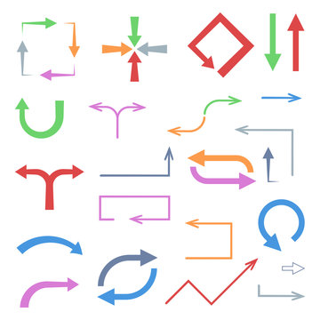 Colored flat arrows. Set of icons