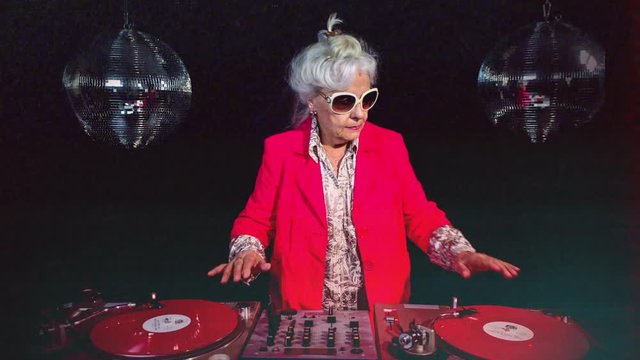 DJ grandma grandparents elderly old retired party music disco