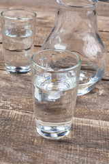 Glass of water on a wooden table