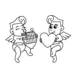 Cupid with harp and heart
