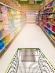 Supermarket shopping cart / empty cart shopping in the supermarket