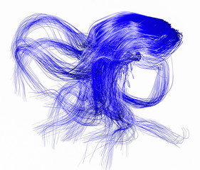 blue abstract figure from fibers on a white background. 3d rendering