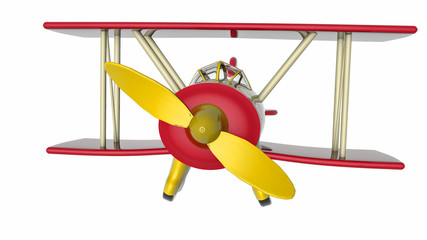 plastic model of a toy biplane on a white background. 3D rendering © toomler