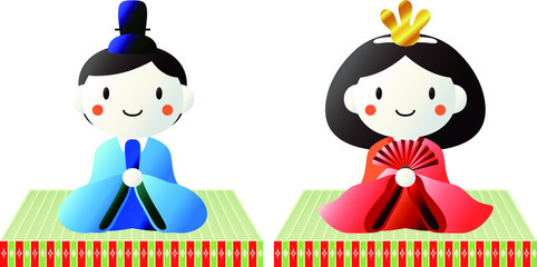 Japanese Gradation cute Hina dolls on tatami sheet