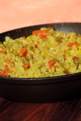 Delicious Pilau cooked in a pan before eating