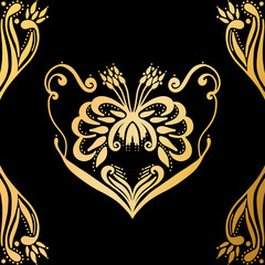 damask pattern black gold