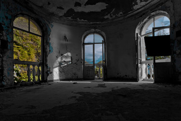 Fototapeta na wymiar Ruins of an abandoned luxury hotel.