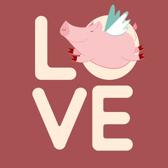 cute flying pig, vector illustration