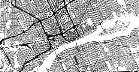 Fototapeta na wymiar Urban vector city map of Detroit, Michigan, United States of America