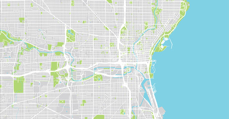 Obraz premium Mapa miasta miejskiego wektor Milwaukee, Wisconsin, Stany Zjednoczone Ameryki