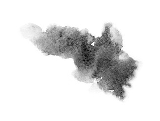 black watercolor splash isolated on white background, for text, banner, card, invitation, design for tag and label, logo, brand. color like gray, grey  © wrongorright
