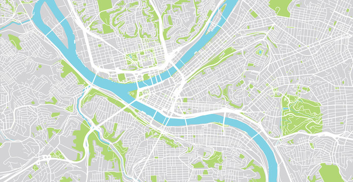 Urban vector city map of Pittsburgh, Pennsylvania, United States of America