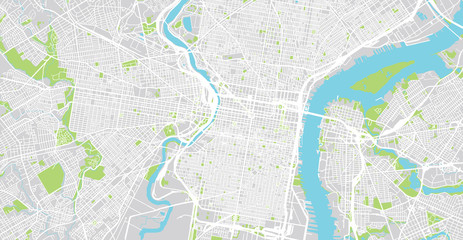 Urban vector city map of Philadelphia, Pennsylvania, United States of America