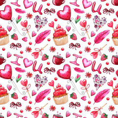 Watercolor Valentine's day Seamless pattern