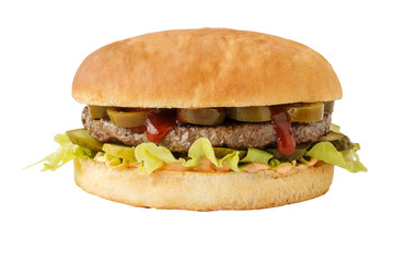 beef burger with jalapeno isolated on white background © popovich22