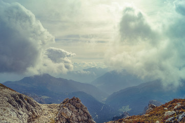 atmospheric mountain view of Alps. Traveling and exploring the mountains