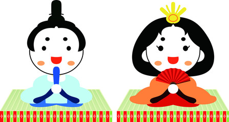 Japanese cute Hina dolls on tatami sheet
