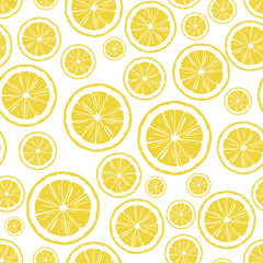 Obraz premium round lemon slices, hand-drawn seamless vector background