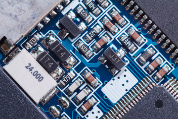 printed circuit Board with chips and radio components electronics