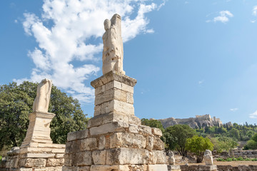 Old Statues At The Ancient Agora Of Athens, Greece