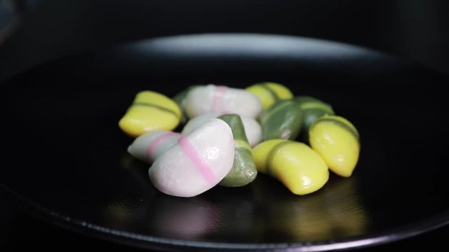 Korean foods rice cake rotating