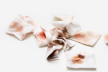 Dirty tissue on white background