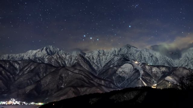 白馬の高台から北アルプスに沈む冬の星空Timelapse-DFズーム版