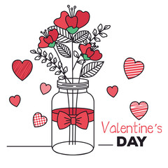 valentines day card with jar and flowers