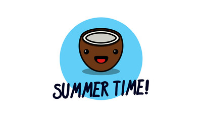 Summer Time Poster with Cute Coconut Illustration